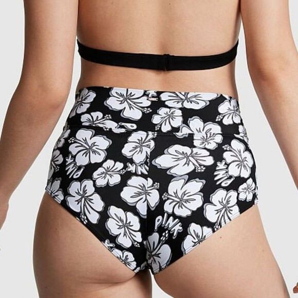 Pink Victoria's Secret NWT Sz XXL Pure Black Hibiscus High Waist Swim Bottom - Picture 8 of 8